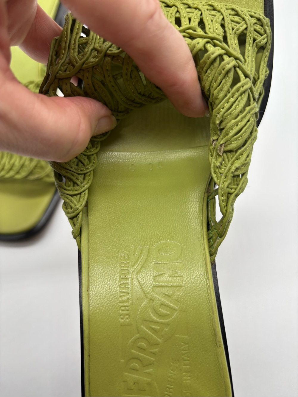 Salvatore Ferragamo Olive Green Braided Slide Mules - Picture 7 of 7